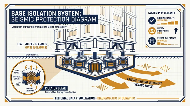 Base isolation acts as a giant shock absorber, allowing the ground to move independently of the building above.
