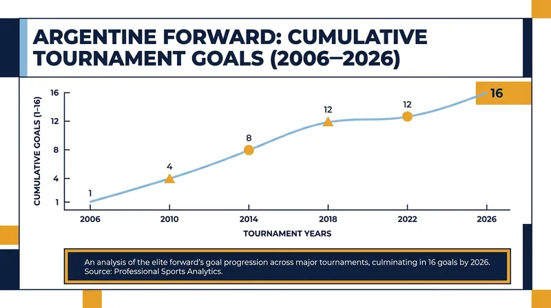 The steady climb to 16 goals across six unprecedented World Cup tournaments.