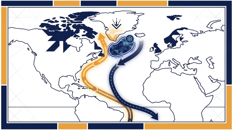 The AMOC acts as a global conveyor belt, but an influx of freshwater from melting ice is slowing its ability to transport heat.