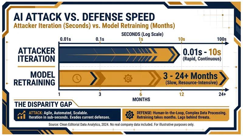 The structural asymmetry between AI attackers and defenders.