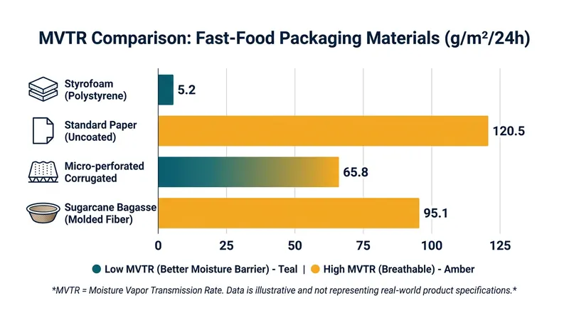 Modern packaging materials must balance heat retention with a high Moisture Vapor Transmission Rate (MVTR) to prevent sogginess.