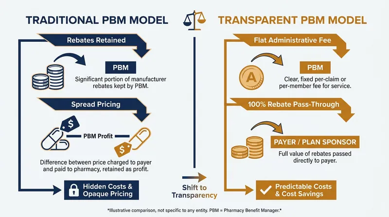 How transparent fee-for-service PBMs differ from traditional rebate-driven models.