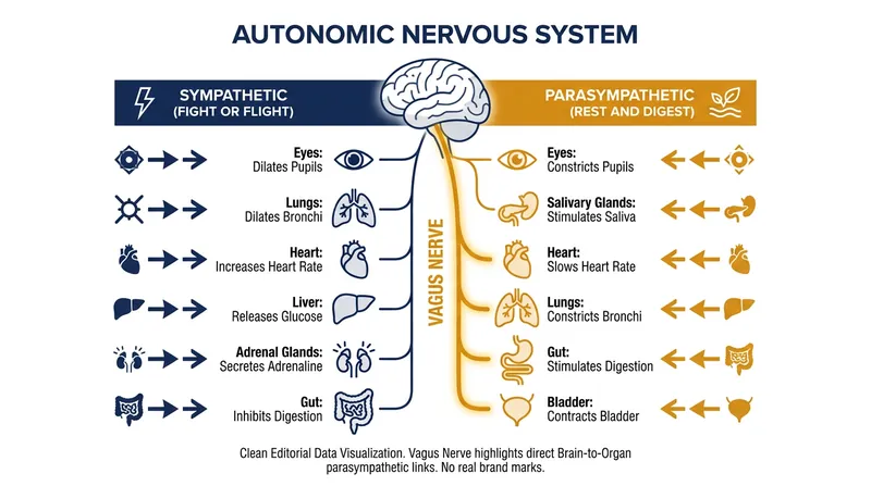 The vagus nerve acts as the "brake pedal" for the nervous system, countering the stress response.