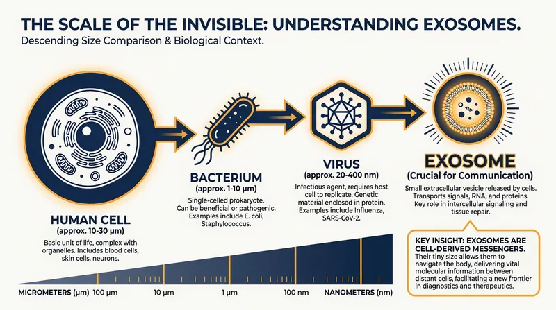 Measuring just 30 to 150 nanometers, exosomes are small enough to easily penetrate tissue barriers.