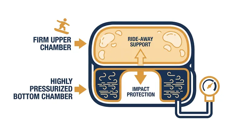 Modern airbags utilize a dual-chamber system to prevent bottoming out while allowing adjustable surface firmness.