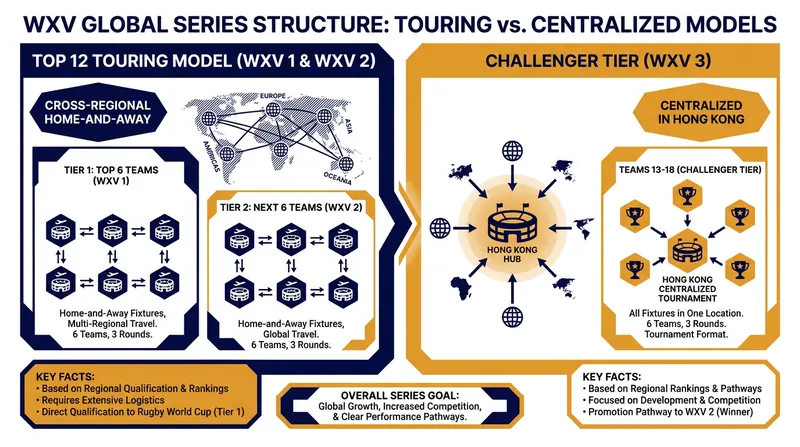 How the 18-team WXV Global Series is structured for the 2026-2028 cycle.