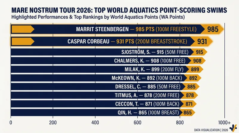 Top single-swim performances ranked by World Aquatics points.