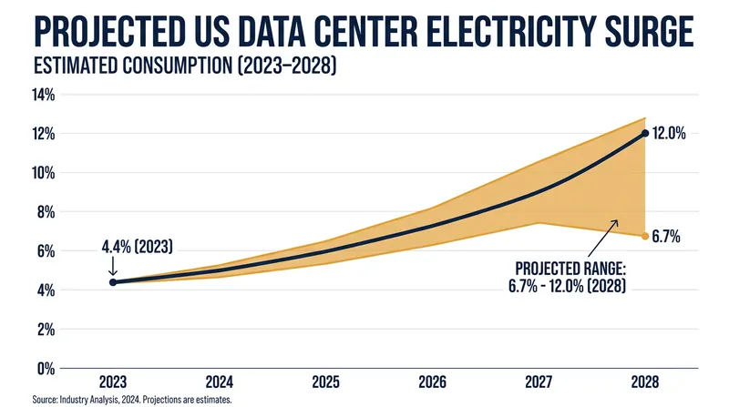 Data center electricity usage is projected to nearly triple by 2028, driven by the computational demands of AI inference.