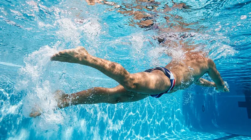 The breaststroke whip-kick places immense torque on the knee joints and patellar tendon.