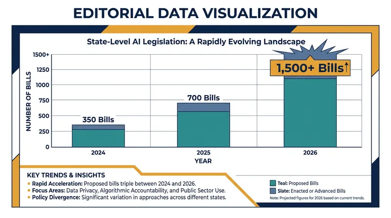 State legislatures introduced more than 1,500 AI-related bills in 2026, prompting the push for federal preemption.