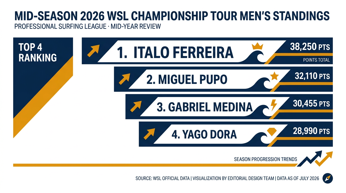 A quartet of Brazilian goofy-footers has locked out the top four spots on the men's leaderboard.