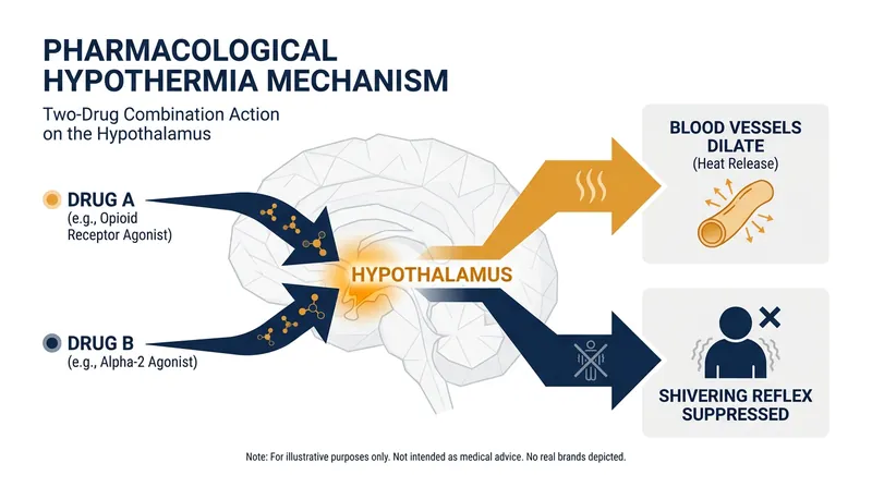 How the two-drug combination hijacks the brain's thermostat to induce artificial torpor.