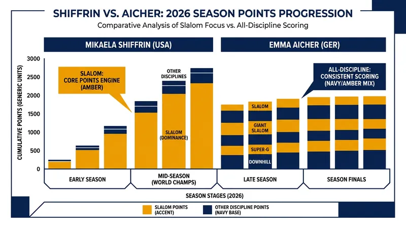 Shiffrin's dominance in technical events ultimately held off Aicher's all-discipline scoring strategy.