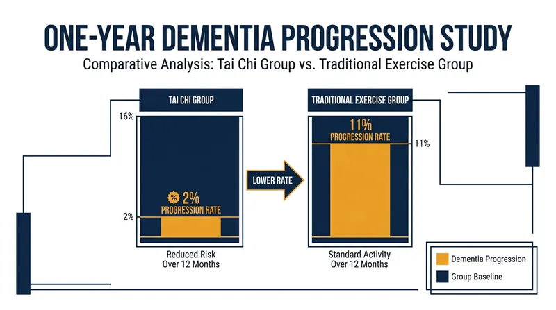 A landmark study found that older adults practicing Tai Chi were significantly less likely to progress to dementia compared to those doing standard stretching.