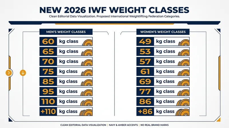 The IWF's new eight-division structure takes effect on August 1, 2026.