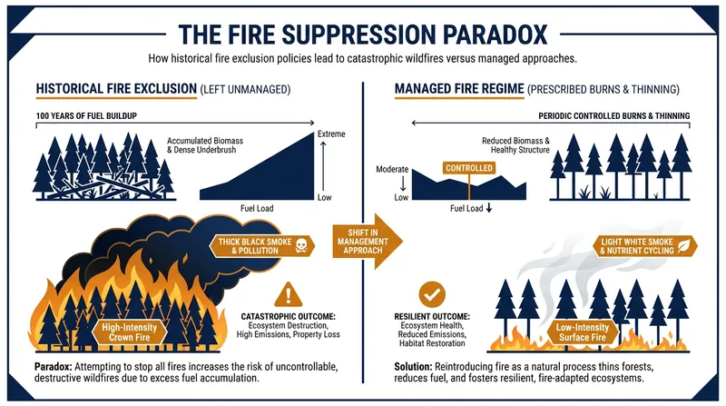 How a century of fire suppression created the conditions for highly toxic, uncontrolled mega-fires.