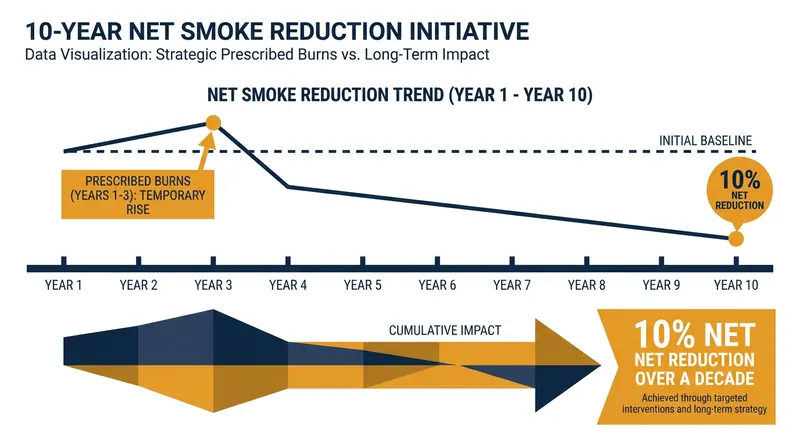Stanford models show that treating 500,000 acres annually yields a 10% net reduction in smoke pollution over a decade.