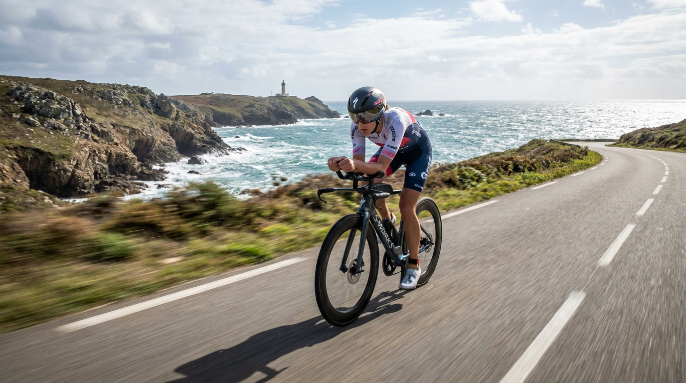The 20-kilometer bike circuit in Quiberon features tight turns and sweeping coastal views.