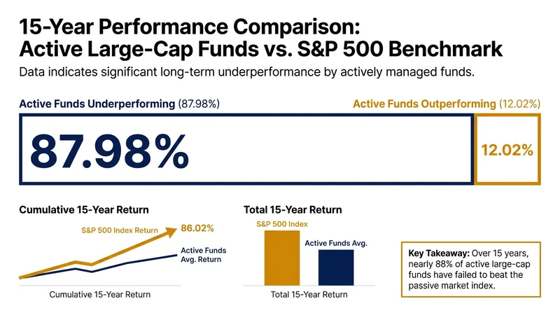 Over a 15-year period, nearly 88% of highly paid active fund managers fail to beat a simple, unmanaged index.