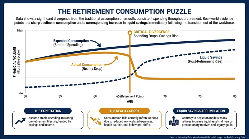 Economic models predict smooth spending, but data shows retirees actively hoard cash.