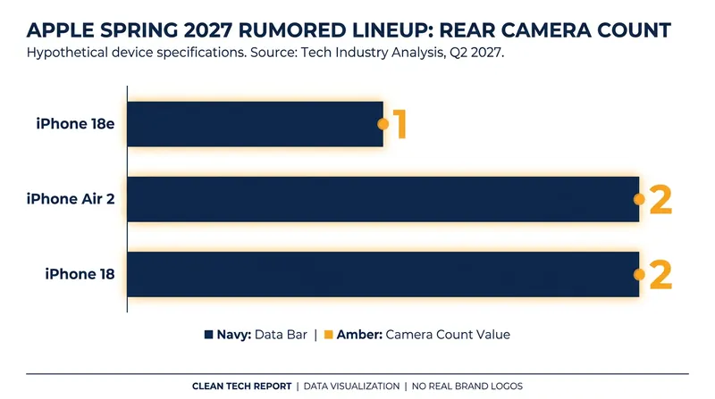Camera counts across Apple's expected Spring 2027 smartphone lineup.