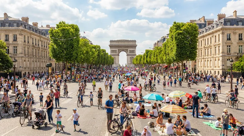The 'Paris Respire' initiative complements the ZTL by closing major avenues to cars on weekends and holidays.