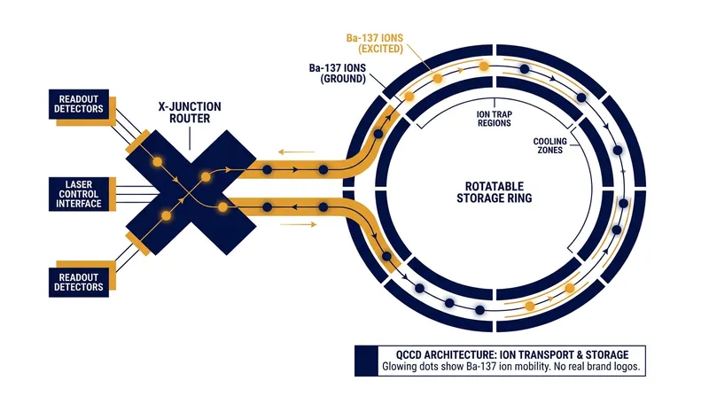 Unlike stationary circuits, the QCCD architecture physically shuttles qubits to different zones, enabling all-to-all connectivity.