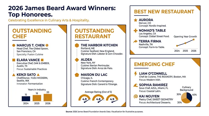 Key winners from the 2026 James Beard Restaurant and Chef Awards.