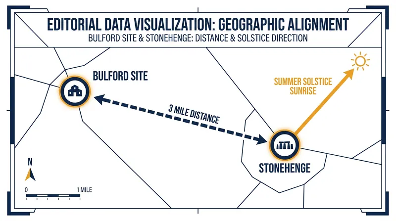 The Bulford site sits three miles east of the main Stonehenge circle, sharing the same solar alignment.