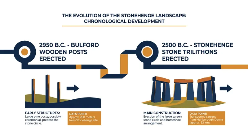 The Bulford wooden structure predates the iconic stone trilithons of Stonehenge by roughly 500 years.