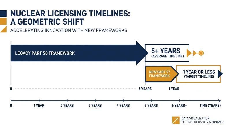 The NRC's proposed Part 57 rule aims to reduce construction permit and operating license timelines to one year or less.