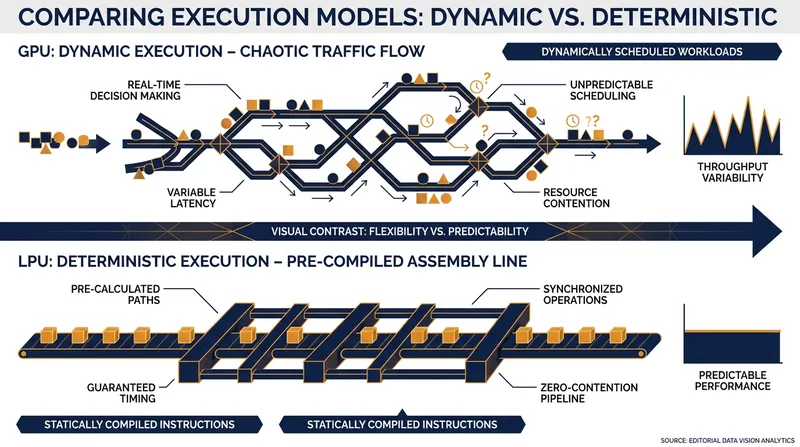 Deterministic execution pre-orchestrates every operation, eliminating unpredictable hardware delays.