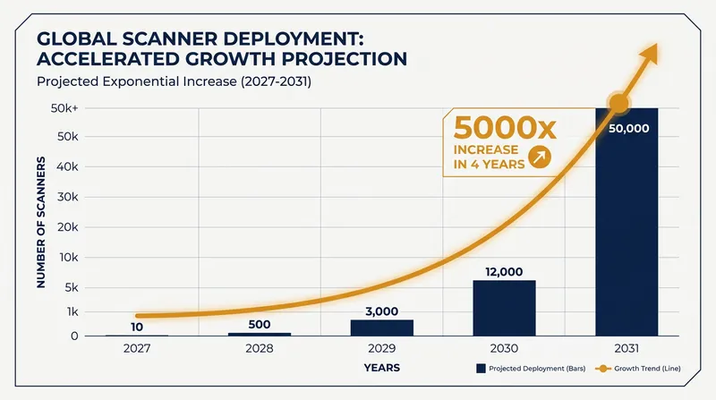 Midjourney has outlined an aggressive roadmap to deploy 50,000 scanners globally by 2031.