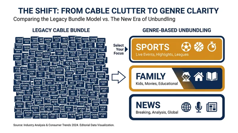 How the new genre-based unbundling model breaks apart the traditional 100-channel package.