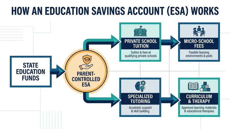 Unlike traditional vouchers, ESAs function as flexible spending accounts that can be directed toward a wide variety of educational services.