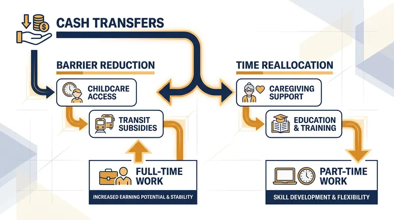 How unconditional cash changes behavior: reducing barriers versus reallocating time.