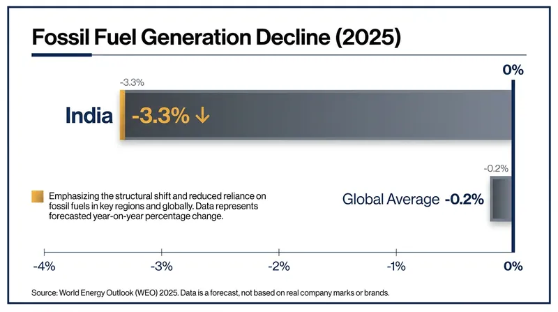 Despite rising electricity demand, major emerging markets like India saw absolute declines in fossil fuel generation last year.