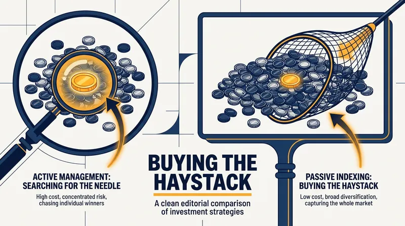 Instead of trying to find the few winning stocks, index funds simply buy a piece of every company in the market.