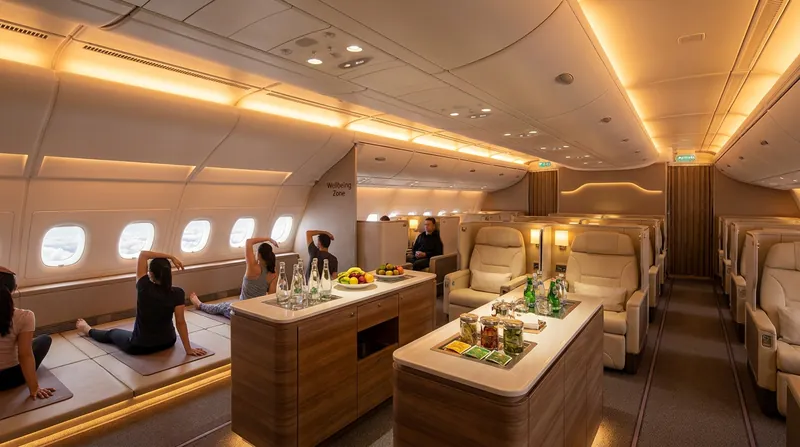 The aircraft will feature a dedicated Wellbeing Zone designed to help passengers combat deep vein thrombosis and jet lag.