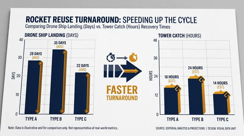 Catching the booster at the launch pad bypasses the lengthy maritime recovery process.