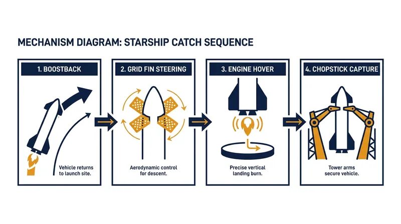 The sequence of maneuvers required to guide the booster back to the launch tower.