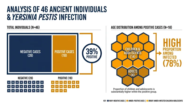 DNA analysis of 46 individuals revealed a 39% infection rate, with children heavily impacted.