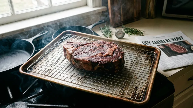 The low-heat phase acts as a dehydrator, drying the surface of the steak to prepare it for an instantaneous sear.