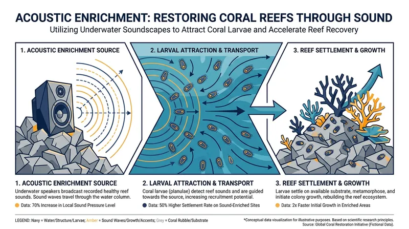 Acoustic enrichment uses underwater speakers to trick coral larvae into settling on degraded reefs.