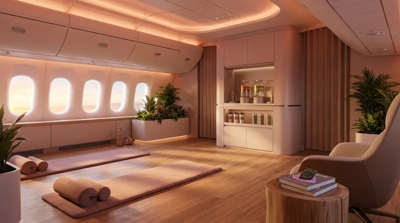 The bespoke A350-1000ULR features a dedicated Wellbeing Zone for stretching and hydration during the 22-hour flight.