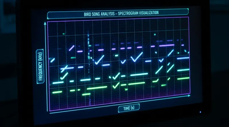 A spectrogram plots the amplitude, frequency, and duration of sound, allowing AI models to 'see' and identify bird calls.