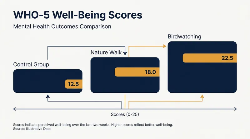 A 2024 study found that actively looking for birds provides a greater boost to subjective well-being than generic nature walks.
