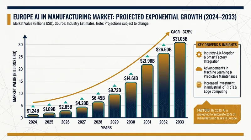 Investment in industrial AI software is projected to surge exponentially over the next decade.