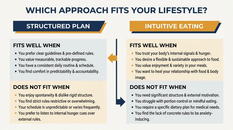 Choosing the right dietary intervention depends heavily on an individual's psychological profile and daily schedule.