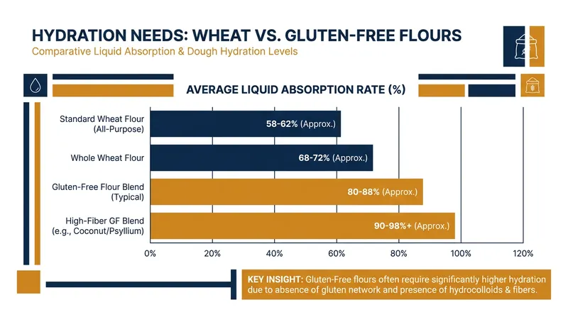 Alternative flours are exceptionally 'thirsty,' requiring higher ratios of liquid to achieve the correct batter consistency.